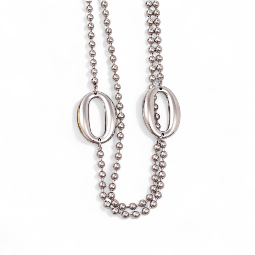 Ατσάλινο κολιέ με διπλή αλυσίδα και οβάλ κρίκο σε χρυσό και ασημί – So Cute by Dimi