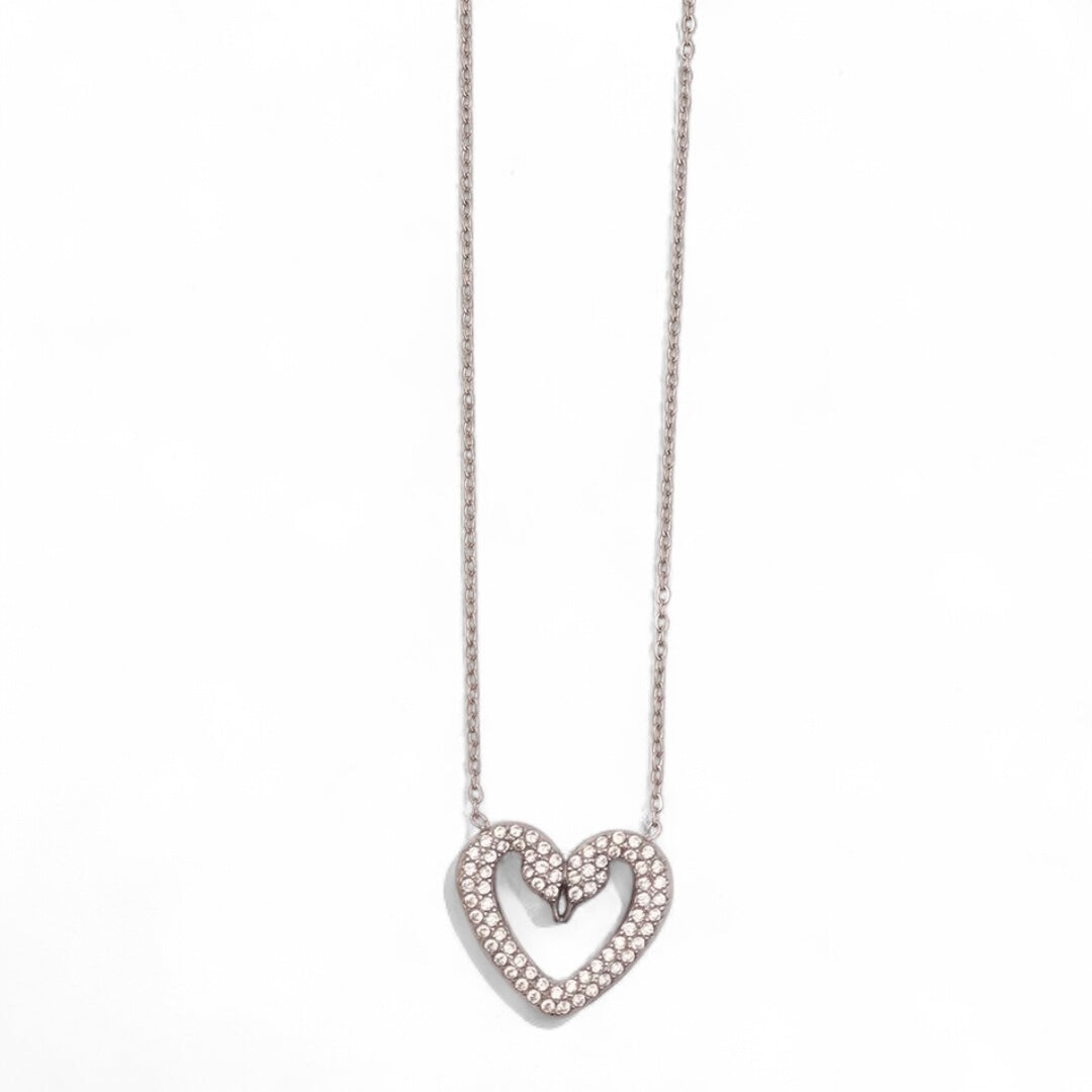 Ατσάλινο κολιέ με δύο κύκνους σε σχήμα καρδιάς και ζιργκόν – So Cute by Dimi