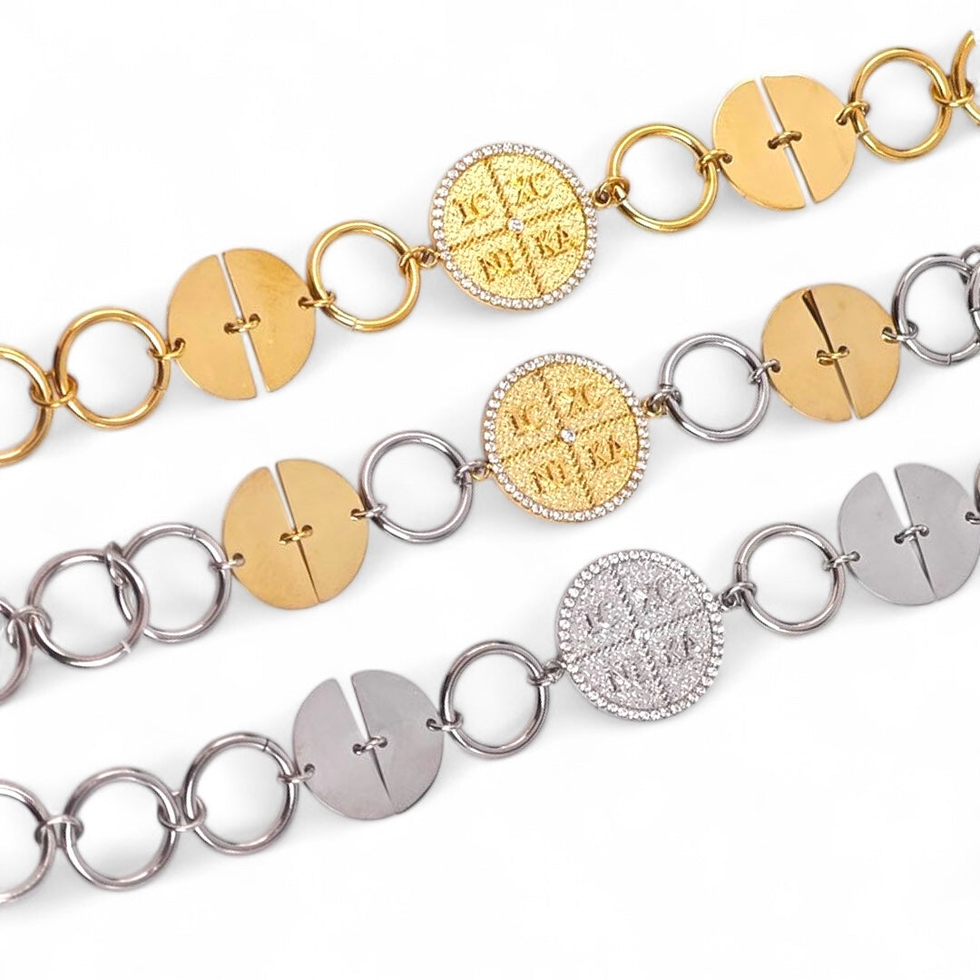 ⚡🚚 Βραχιόλι “Modern Byzantium” με Μεταλλικούς Δίσκους