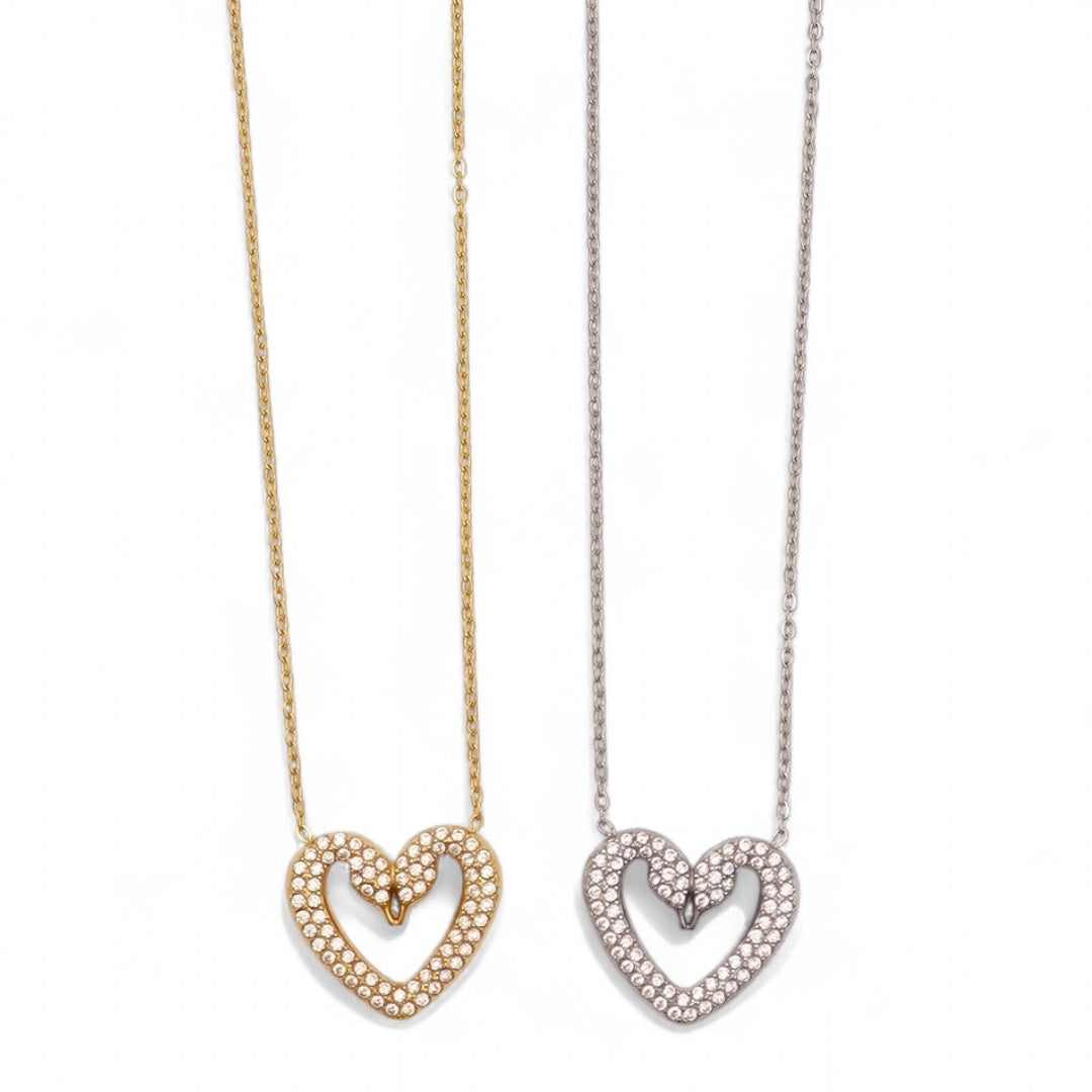 Ατσάλινο κολιέ με δύο κύκνους σε σχήμα καρδιάς και ζιργκόν – So Cute by Dimi