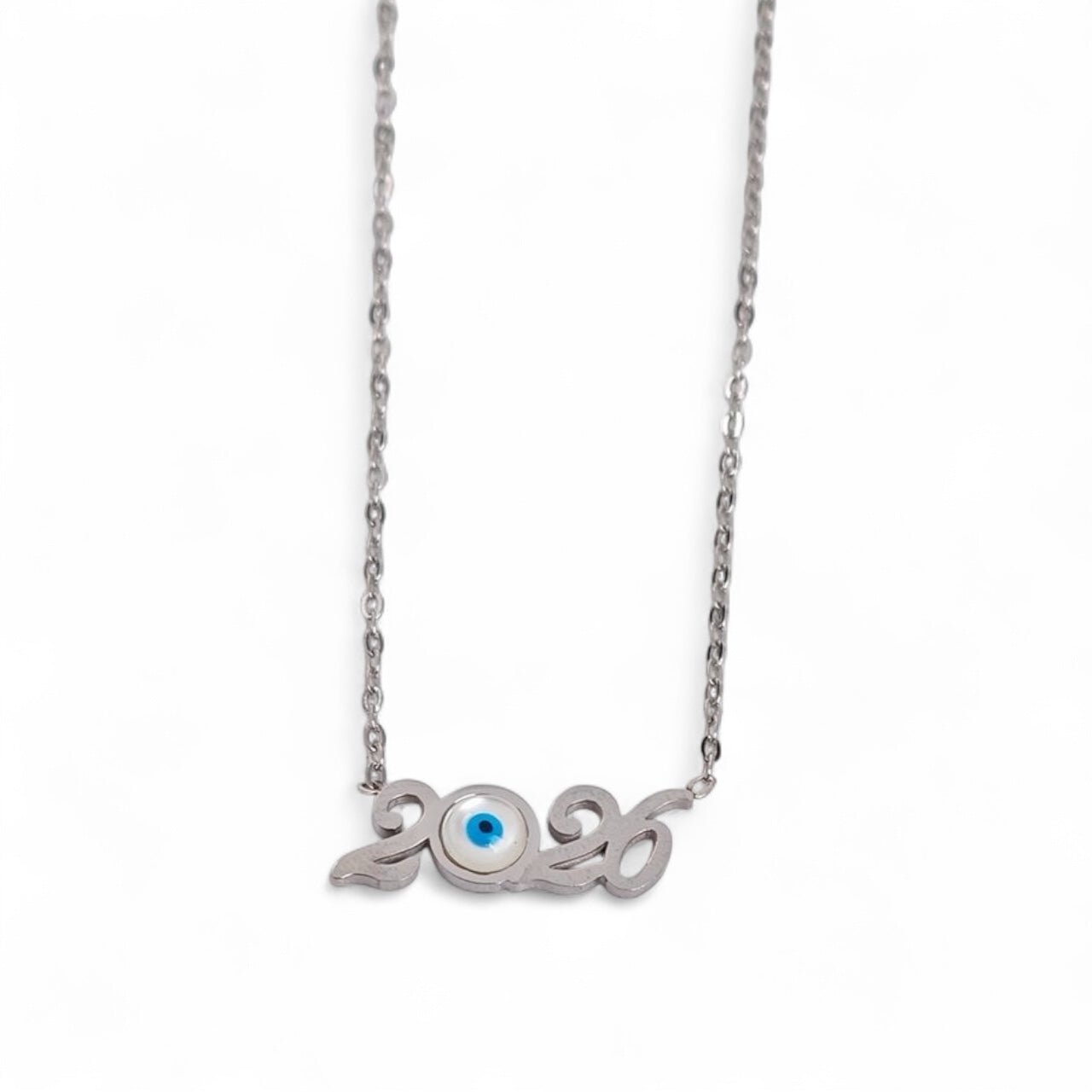 Κολιέ γούρι 2026 από ατσάλι με μάτι σε χρυσό & ασημί – χονδρική So Cute by Dimi