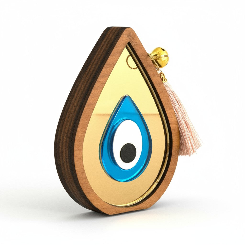 Γούρι επιτραπέζιο σταγόνα μάτι από ξύλο και χρυσό καθρέφτη, χονδρική So Cute by DImi