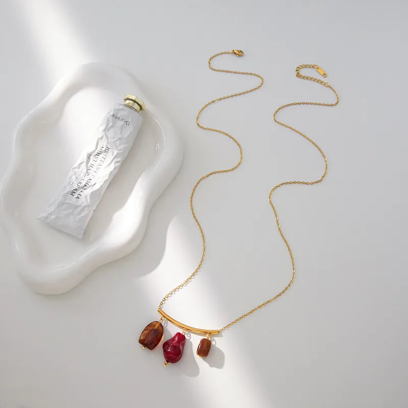 Μακρύ κολιέ με πολύχρωμες πέτρες και χρυσή μπάρα – Aurora Pendant Necklace – So Cute by Dimi