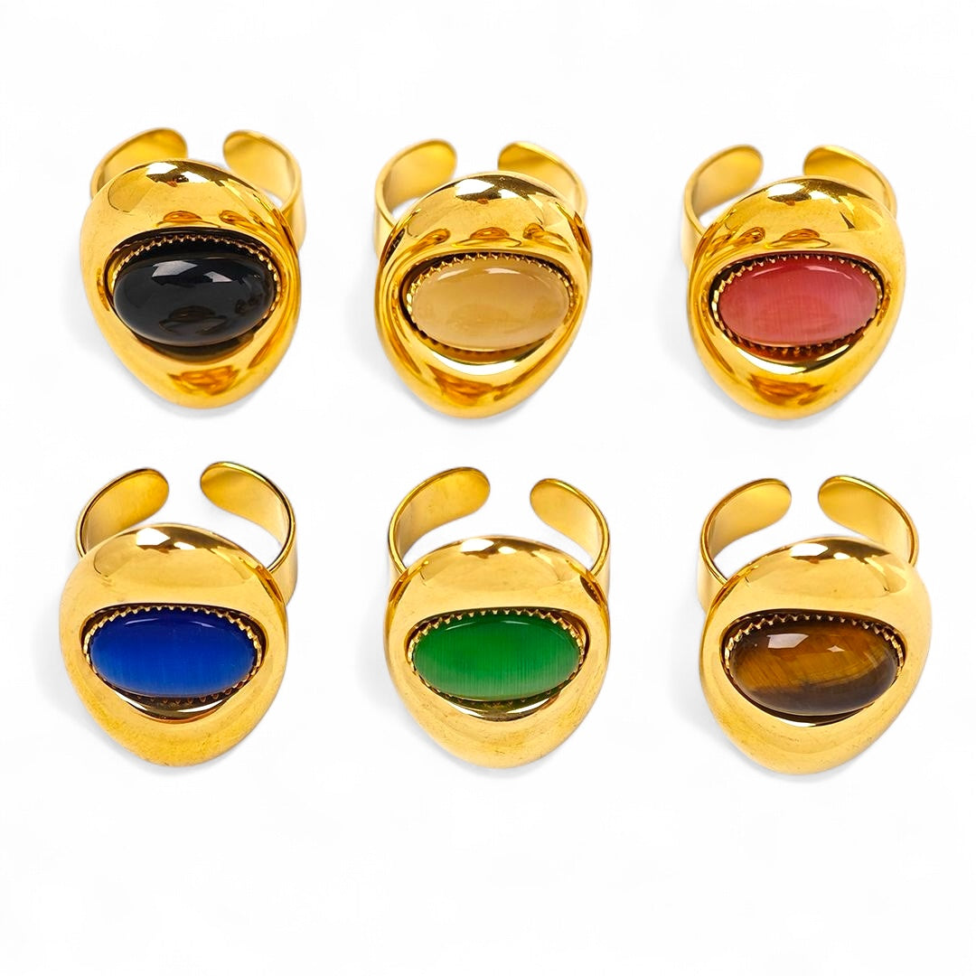 Χρυσό δαχτυλίδι με πολύχρωμες οβάλ πέτρες – Color Bloom by So Cute