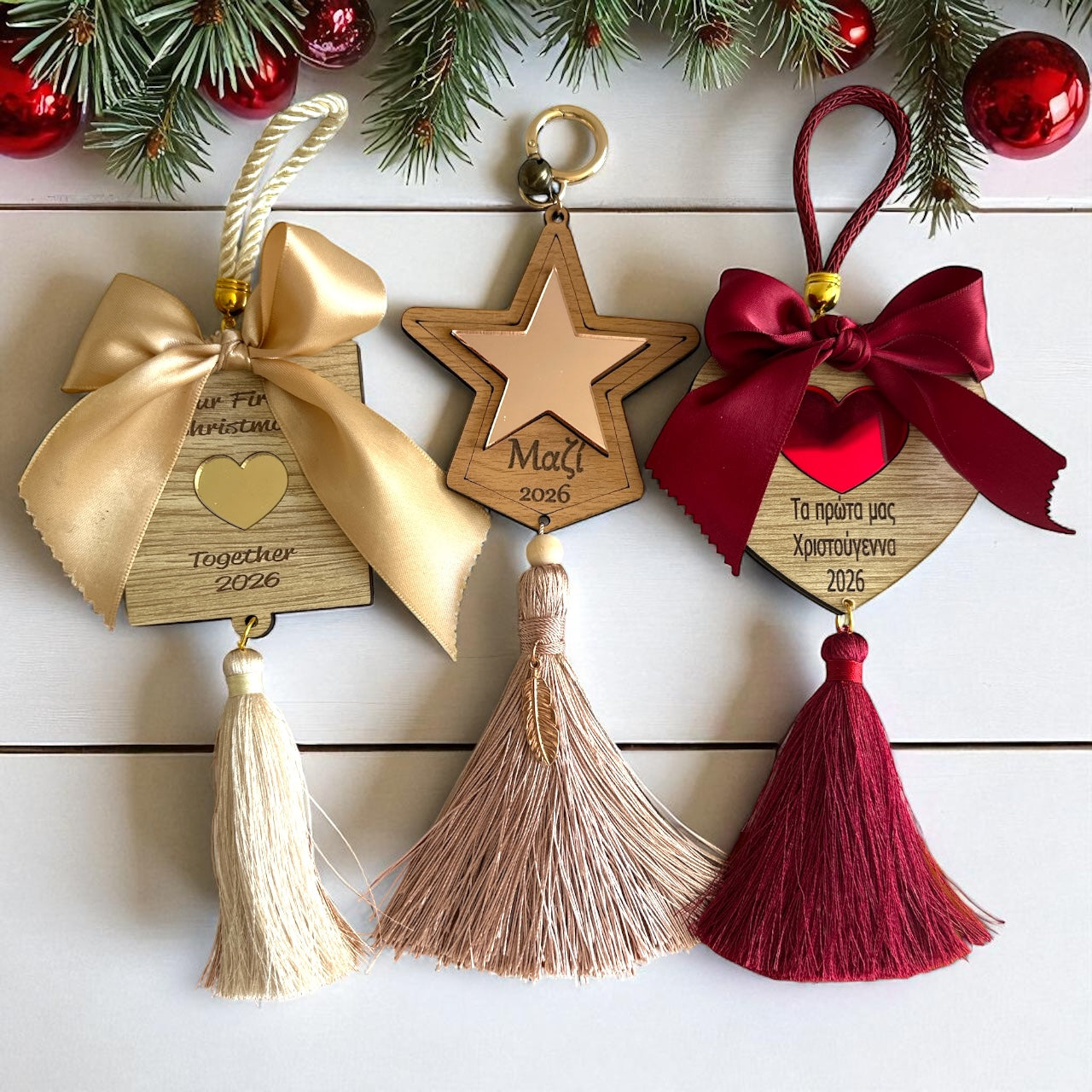 Χειροποίητα γούρια από ξύλο και πλεξιγκλάς για ζευγάρια– So Cute by Dimi χονδρική