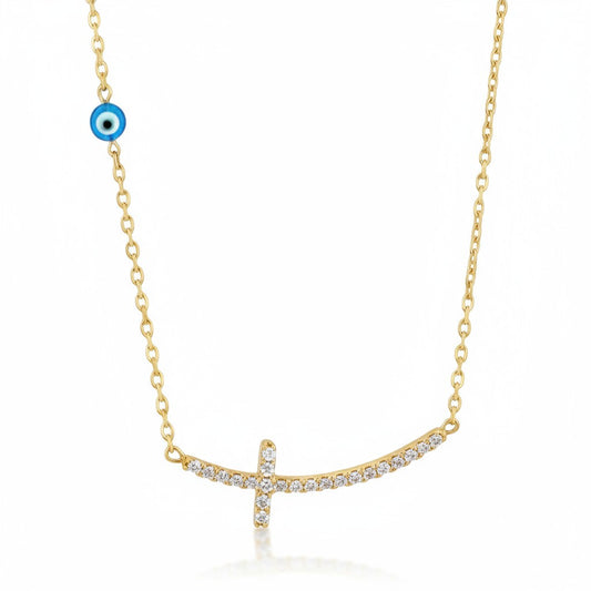 Κολιέ “Faith Spark” – Ατσάλινο με σταυρό και ματάκι | So Cute by Dimi Wholesale