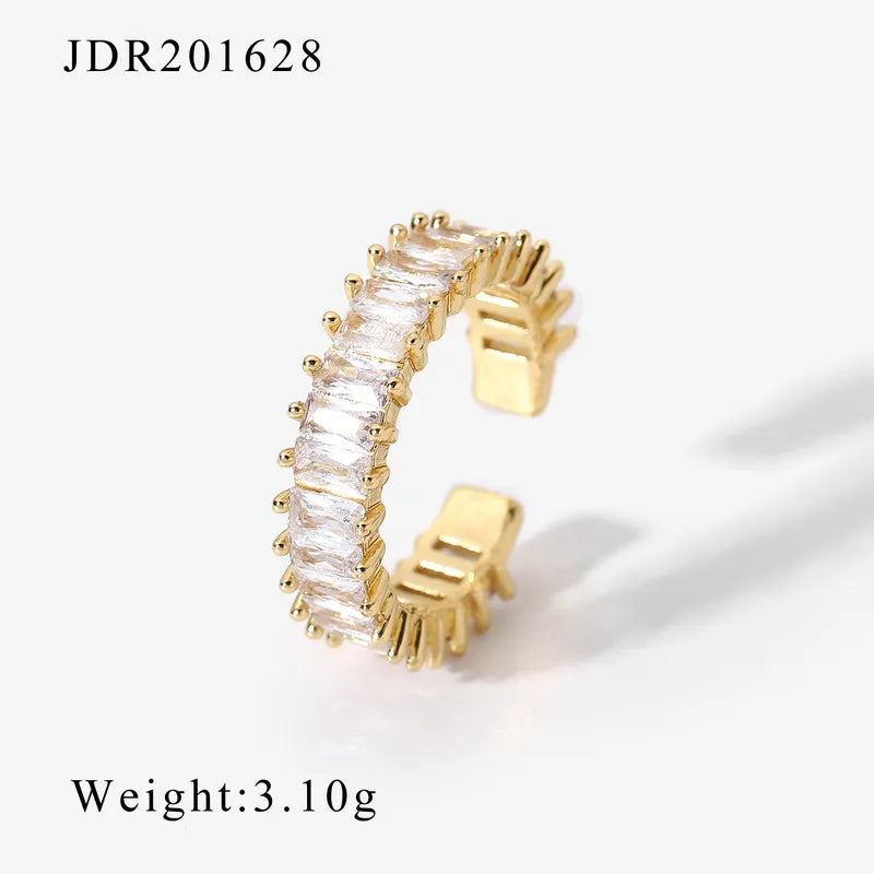Fashion 18K Inlaid Zirconium Geometric Opening Adjustable Copper Ring