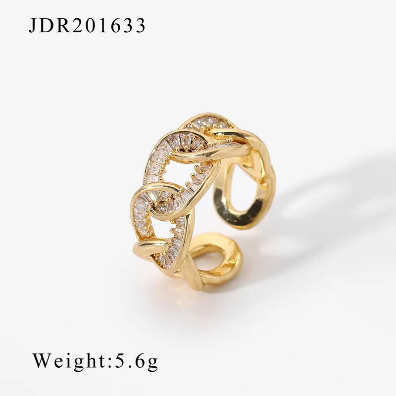 Fashion 18K Inlaid Zirconium Geometric Opening Adjustable Copper Ring