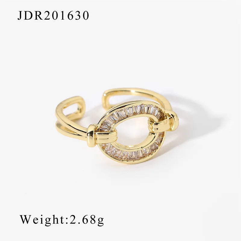 Fashion 18K Inlaid Zirconium Geometric Opening Adjustable Copper Ring