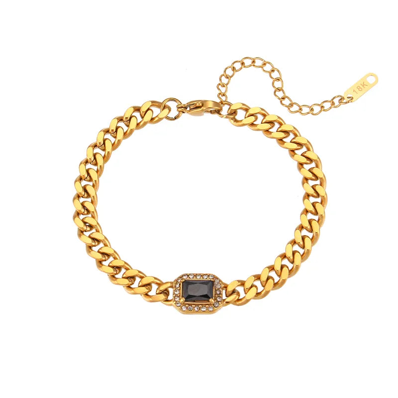 Fashion Square Stainless Steel Plating Inlay Zircon Bracelets & Necklace