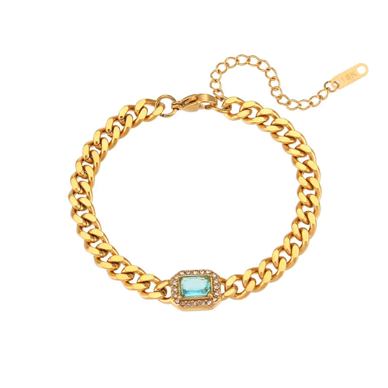 Fashion Square Stainless Steel Plating Inlay Zircon Bracelets & Necklace