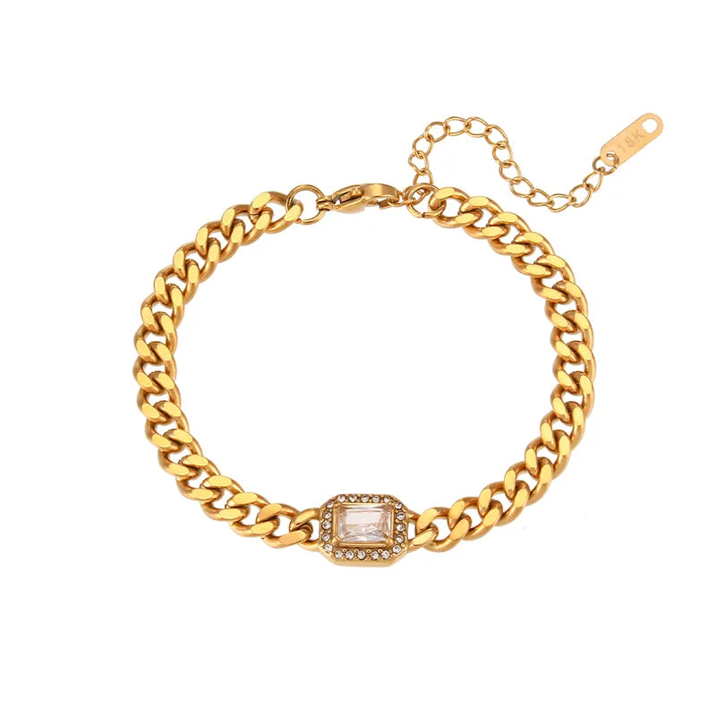 Fashion Square Stainless Steel Plating Inlay Zircon Bracelets & Necklace