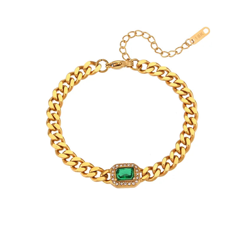 Fashion Square Stainless Steel Plating Inlay Zircon Bracelets & Necklace