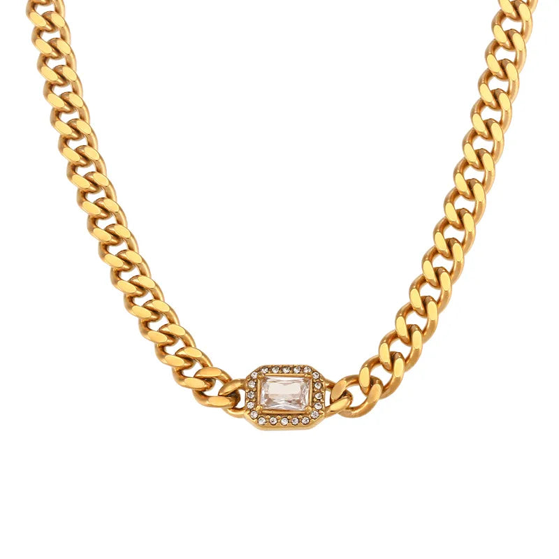 Fashion Square Stainless Steel Plating Inlay Zircon Bracelets & Necklace