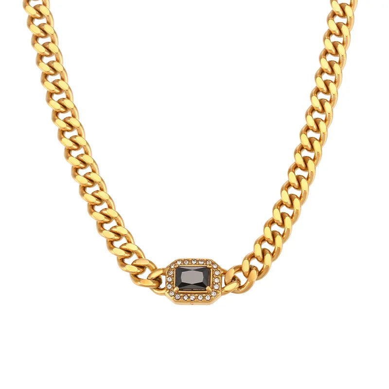 Fashion Square Stainless Steel Plating Inlay Zircon Bracelets & Necklace