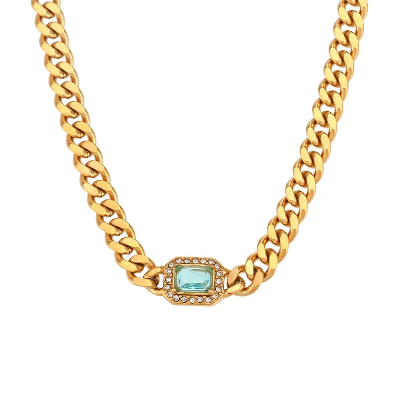 Fashion Square Stainless Steel Plating Inlay Zircon Bracelets & Necklace
