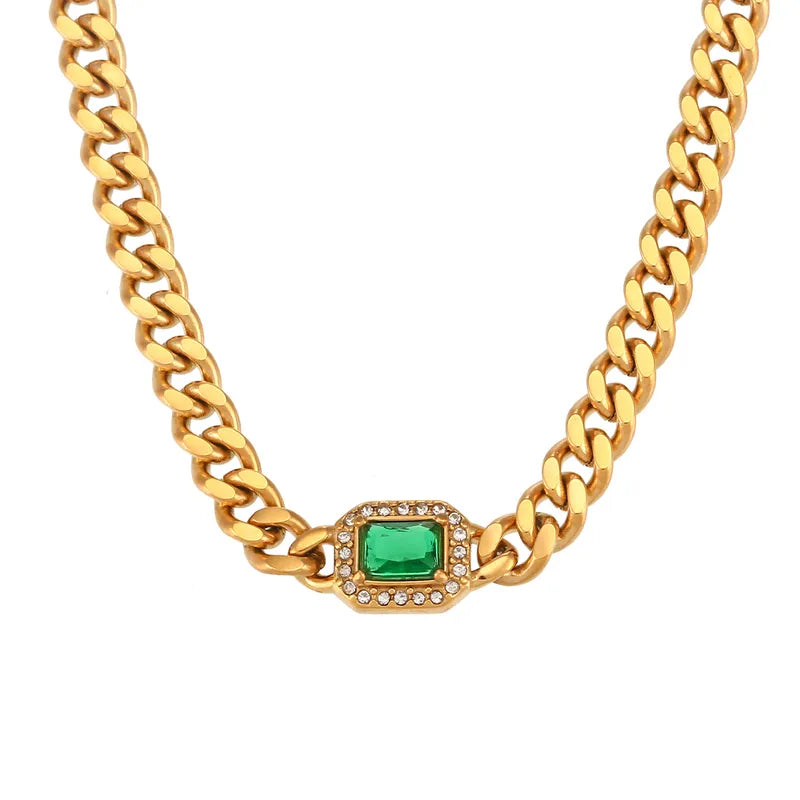 Fashion Square Stainless Steel Plating Inlay Zircon Bracelets & Necklace