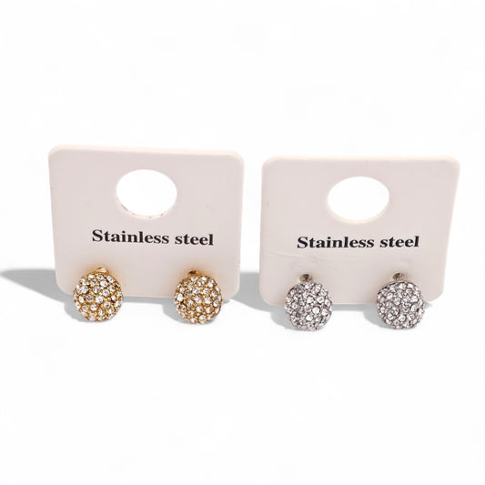 Ατσάλινα Σκουλαρίκια Στρογγυλά με Στρας