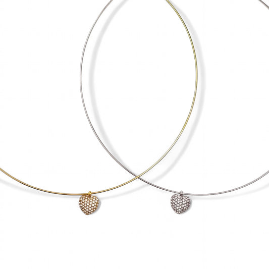 Ατσάλινο Κολιέ με Καρδιά Στρας