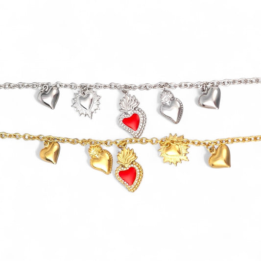 ⚡🚚 Βραχιόλι “Sacred Hearts” με Κρεμαστά Μοτίφ