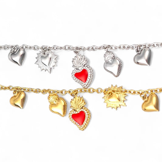 ⚡🚚 Βραχιόλι “Sacred Hearts” με Κρεμαστά Μοτίφ