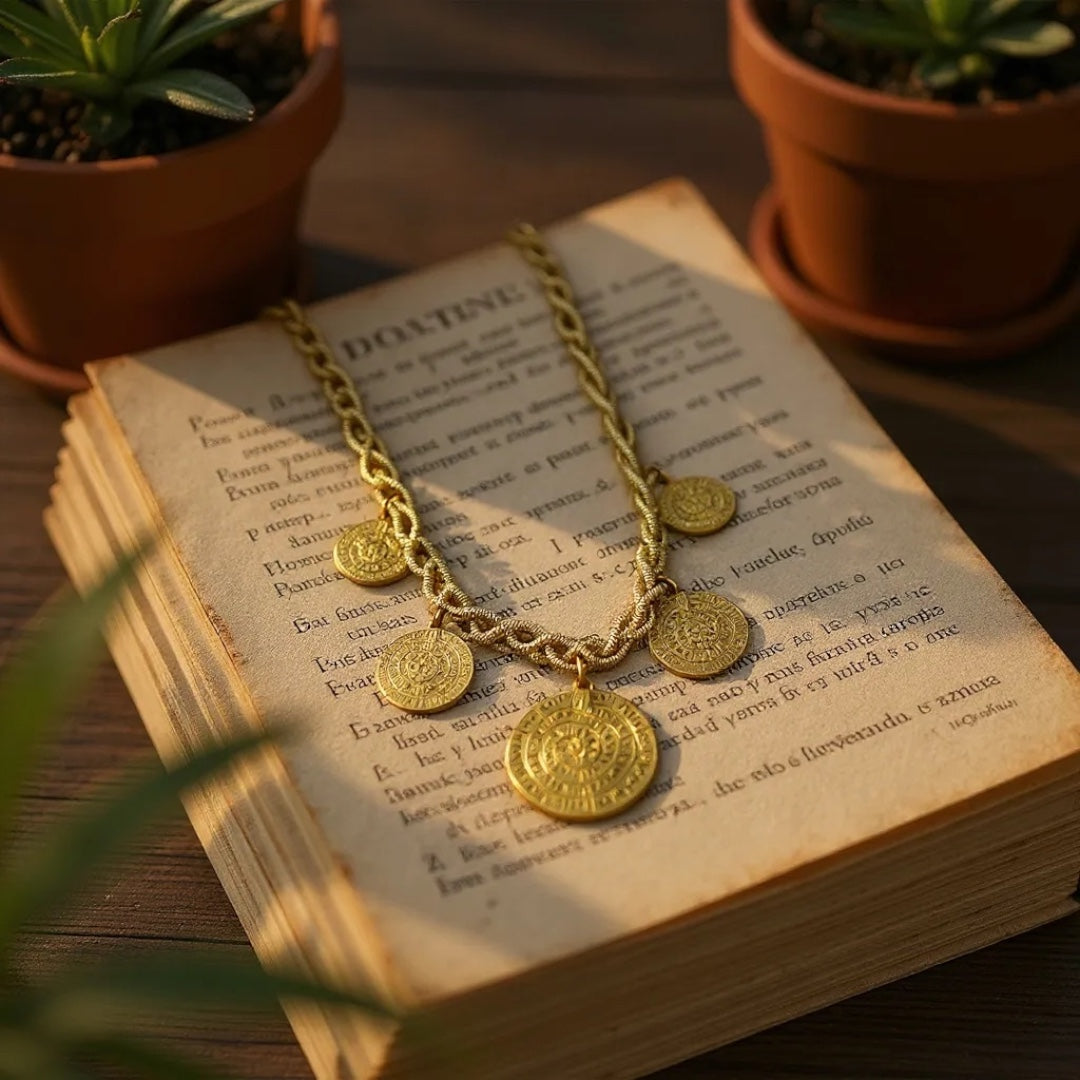 Κολιέ Minoan Coin με Ανάγλυφα Χρυσά Νομίσματα So Cute by DImi