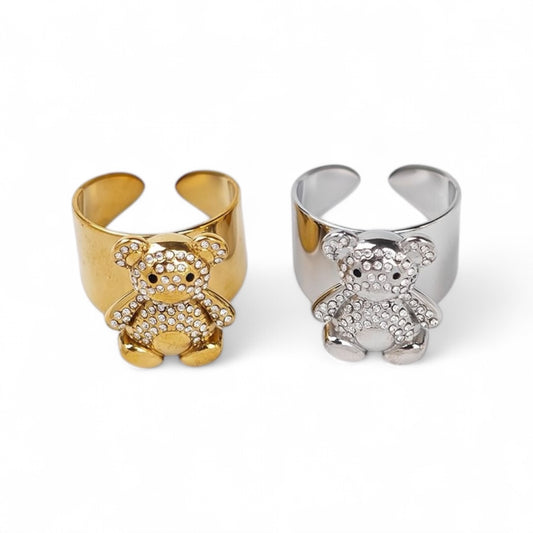 ⚡🚚 Δαχτυλίδι Teddy Sparkle – Ατσάλινο με Strass Αρκουδάκι