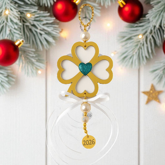 Γούρι τετράφυλλο τριφύλλι plexiglass με καρδιά γκλίτερ και πέρλες – Χονδρική So Cute by Dimi