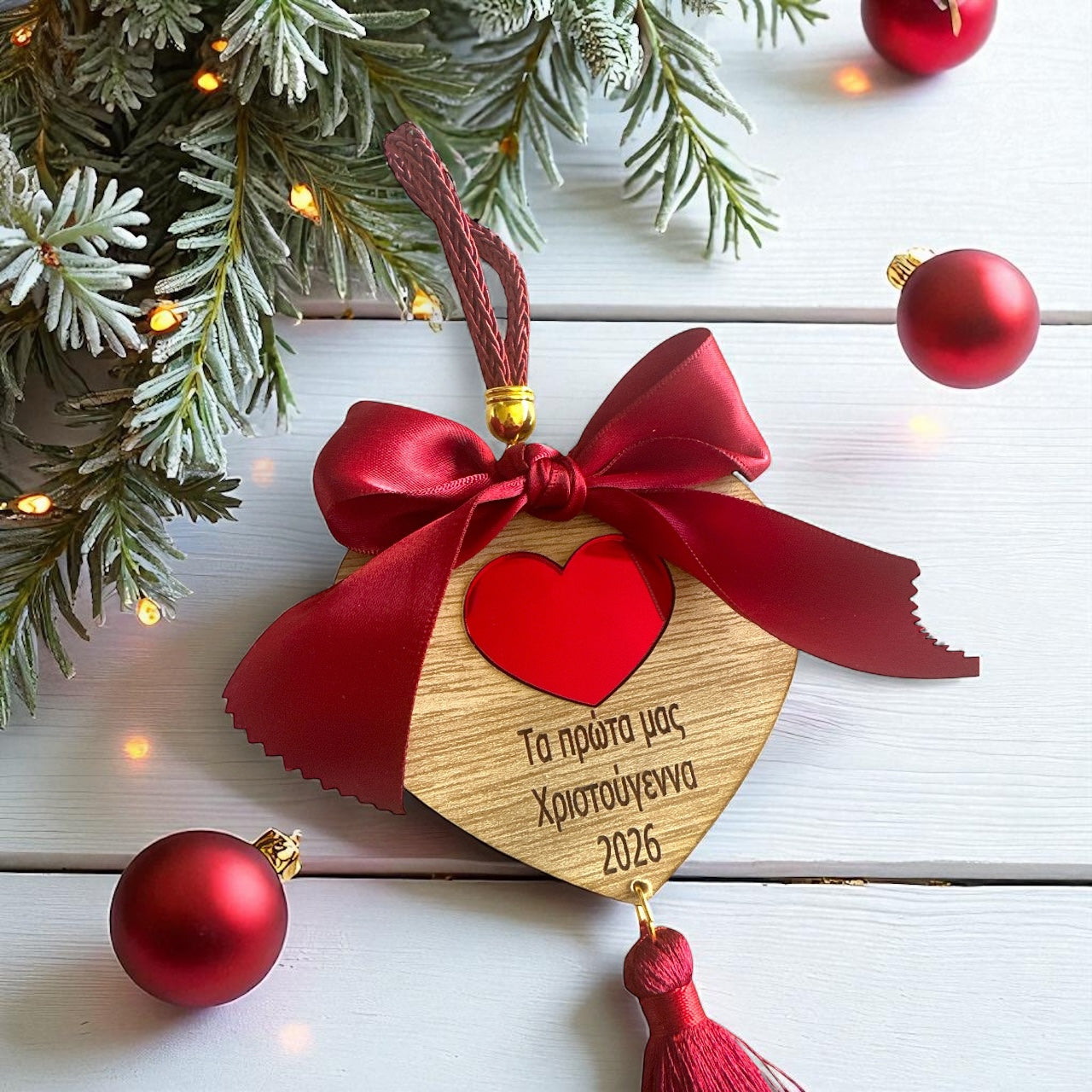 Χειροποίητο γούρι καρδιά First Christmas Together – So Cute by Dimi χονδρική