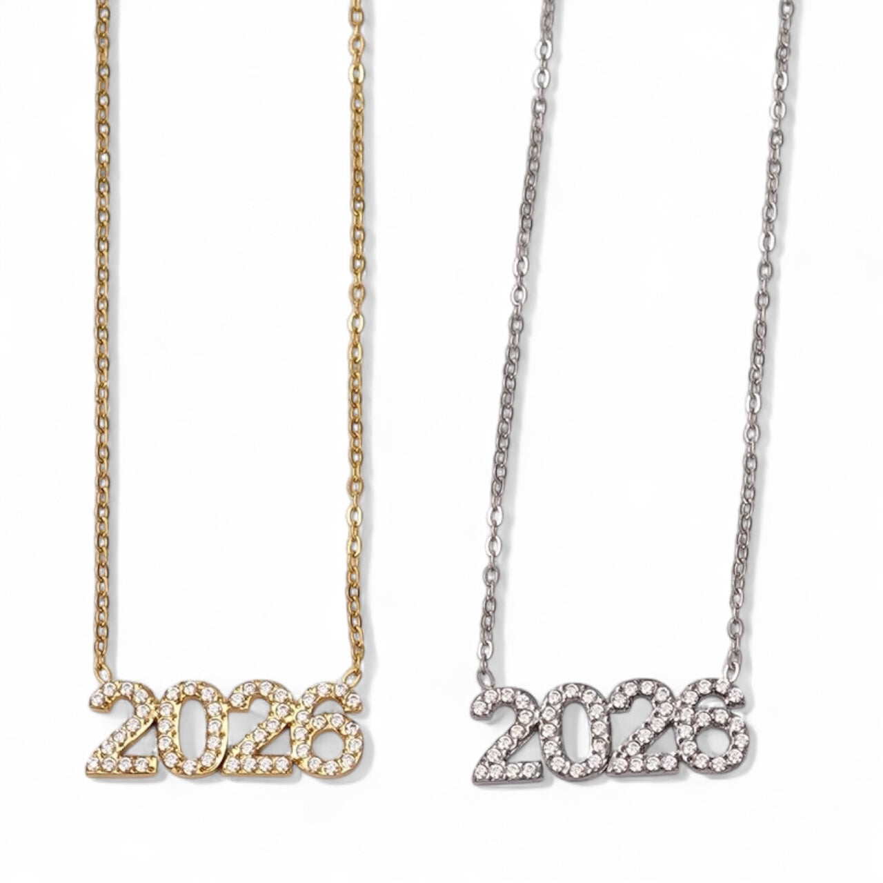 Κολιέ γούρι 2026 χονδρική – ατσάλι με ζιργκόν σε χρυσό & ασημί