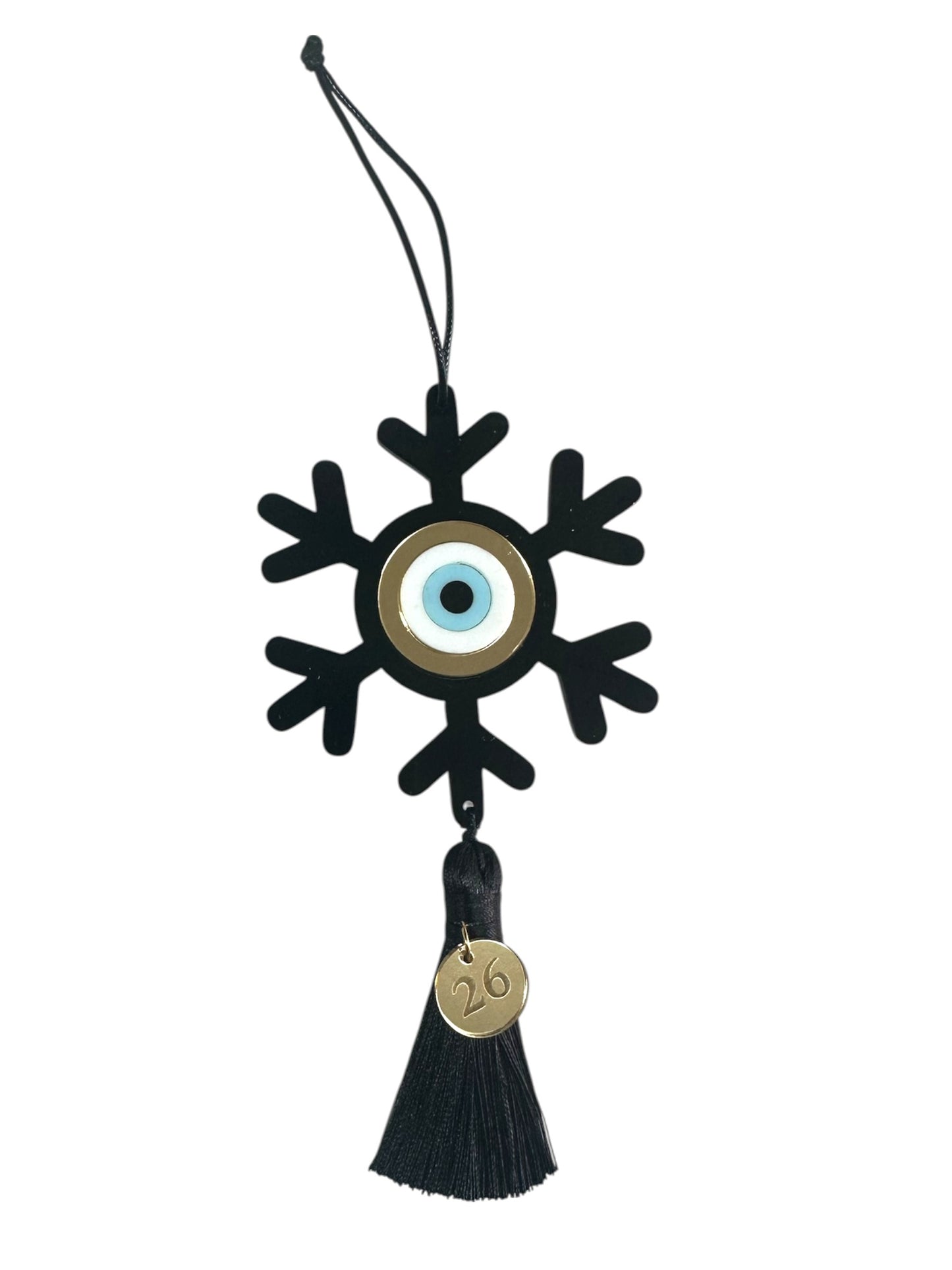 🤍✨ Κρεμαστό Γούρι Νιφάδα με Μάτι & Φούντα – 2026