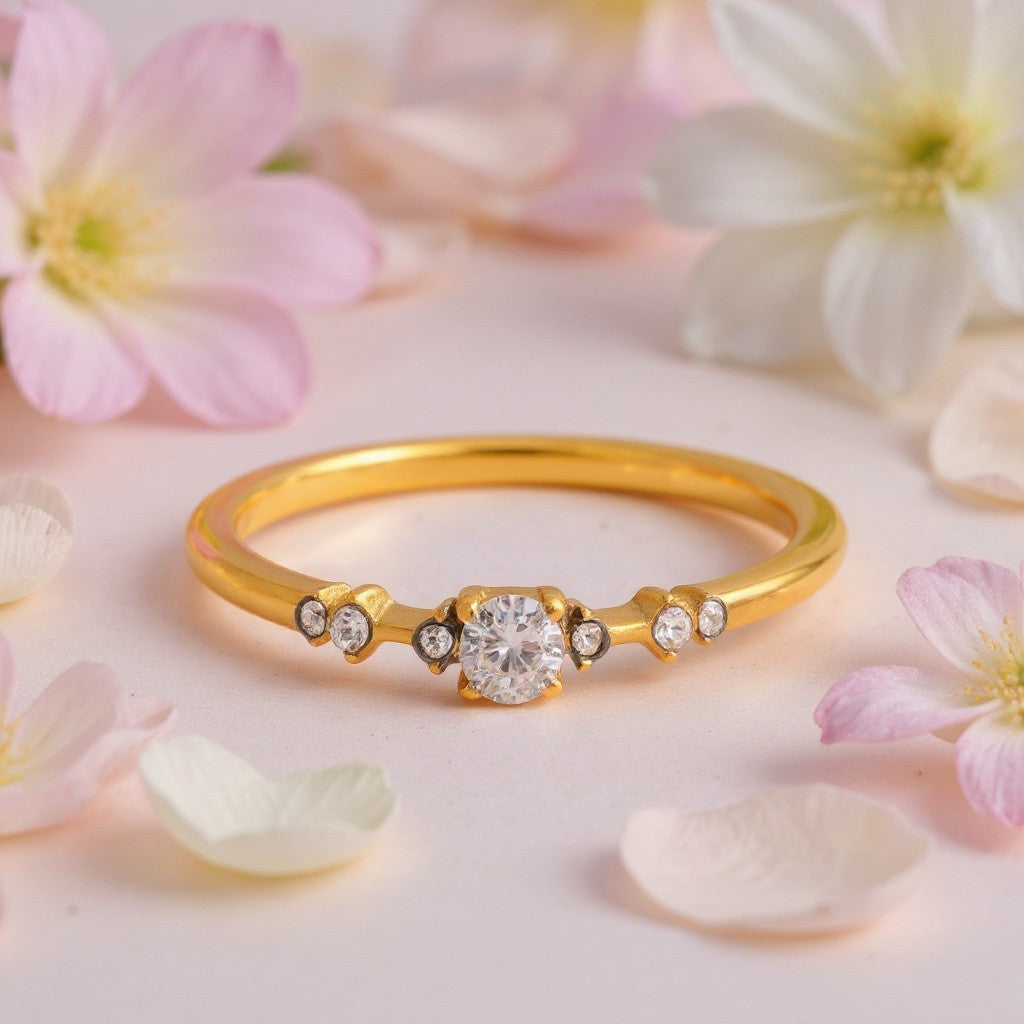Premium ατσάλινο δαχτυλίδι Golden Spark με ζιργκόν και επιχρύσωση – So Cute by Dimi