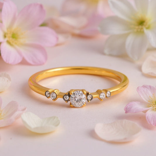Premium ατσάλινο δαχτυλίδι Golden Spark με ζιργκόν και επιχρύσωση – So Cute by Dimi