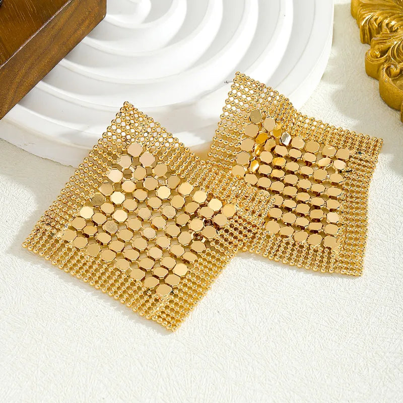 Retro Rhombus Mesh Earrings – Χρυσά Σκουλαρίκια με Πλέγμα | So Cute by Dimi Χονδρική