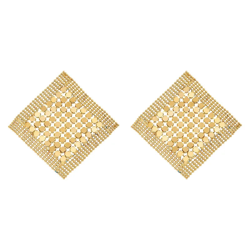 Retro Rhombus Mesh Earrings – Χρυσά Σκουλαρίκια με Πλέγμα | So Cute by Dimi Χονδρική