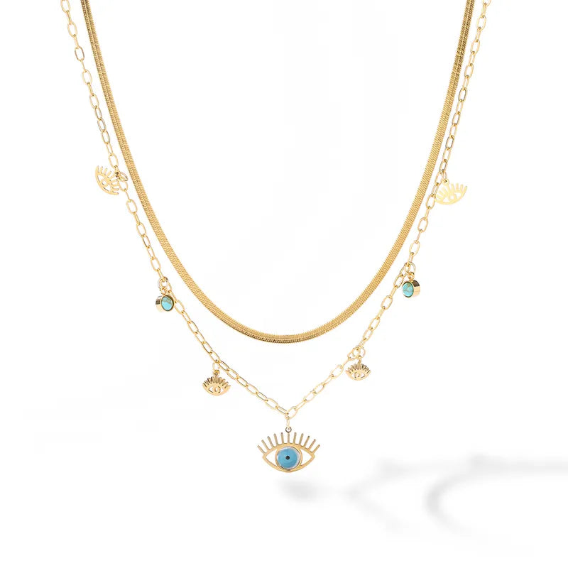 Modern Style Devil'S Eye Titanium Steel Layered Plating Inlay Turquoise 18K Gold Plated Pendant Necklace