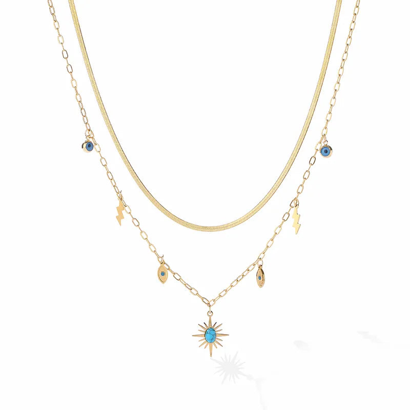 Modern Style Devil'S Eye Titanium Steel Layered Plating Inlay Turquoise 18K Gold Plated Pendant Necklace
