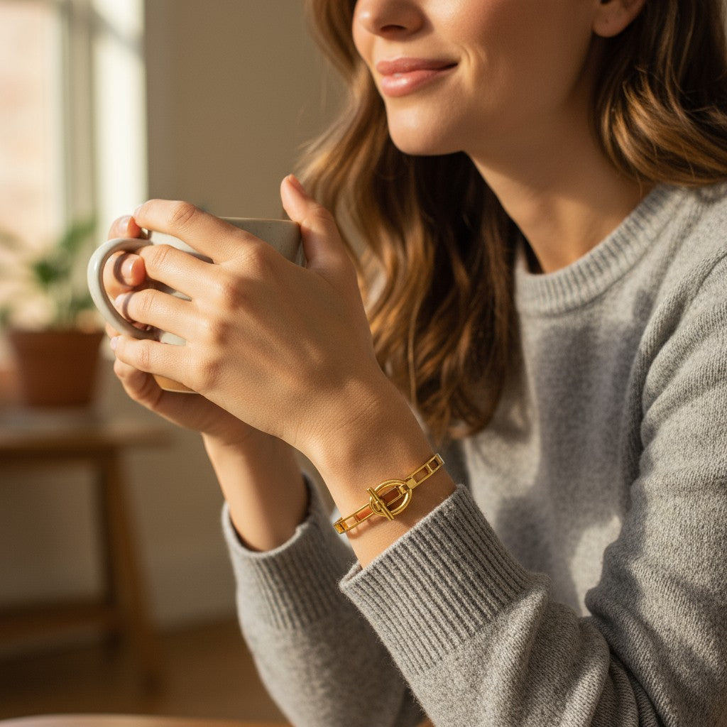 Ατσάλινο βραχιόλι χρυσό με toggle κούμπωμα – So Cute by Dimi χονδρική
