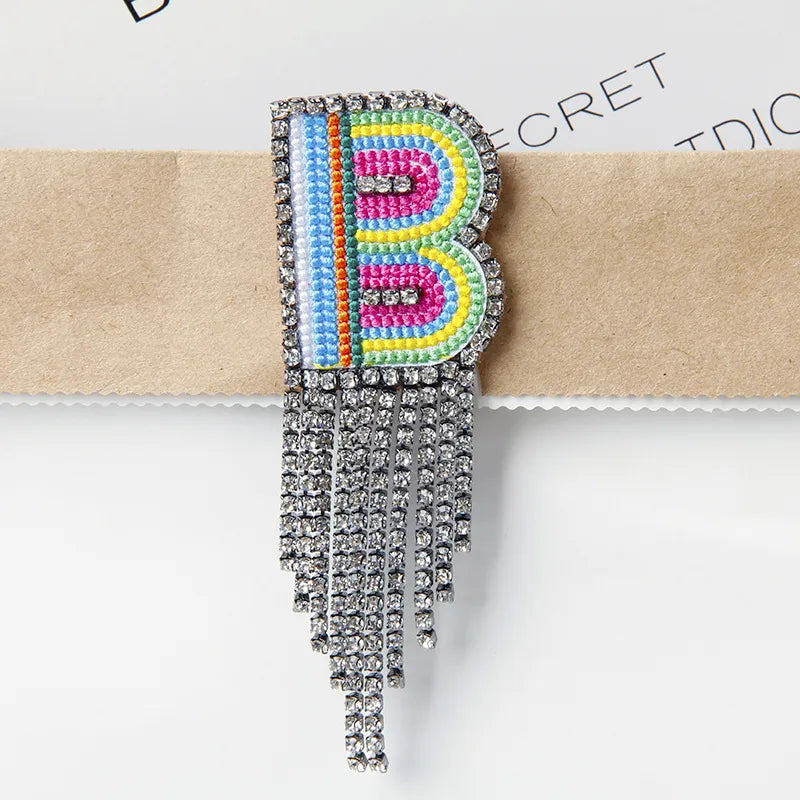 Novelty Fashion Letter Metal Embroidery Plating Rhinestones Unisex Rhinestone Brooches