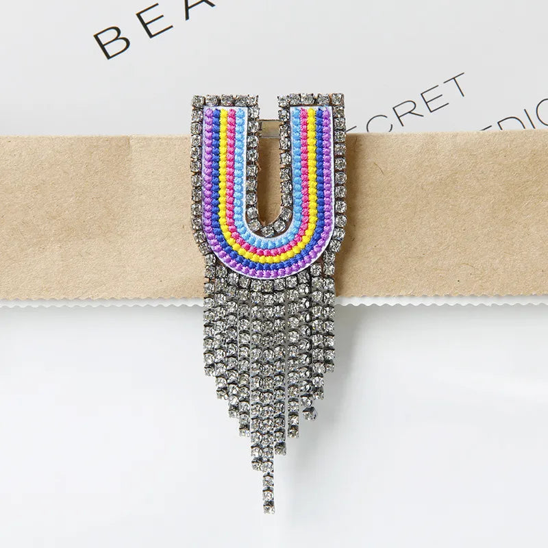 Novelty Fashion Letter Metal Embroidery Plating Rhinestones Unisex Rhinestone Brooches