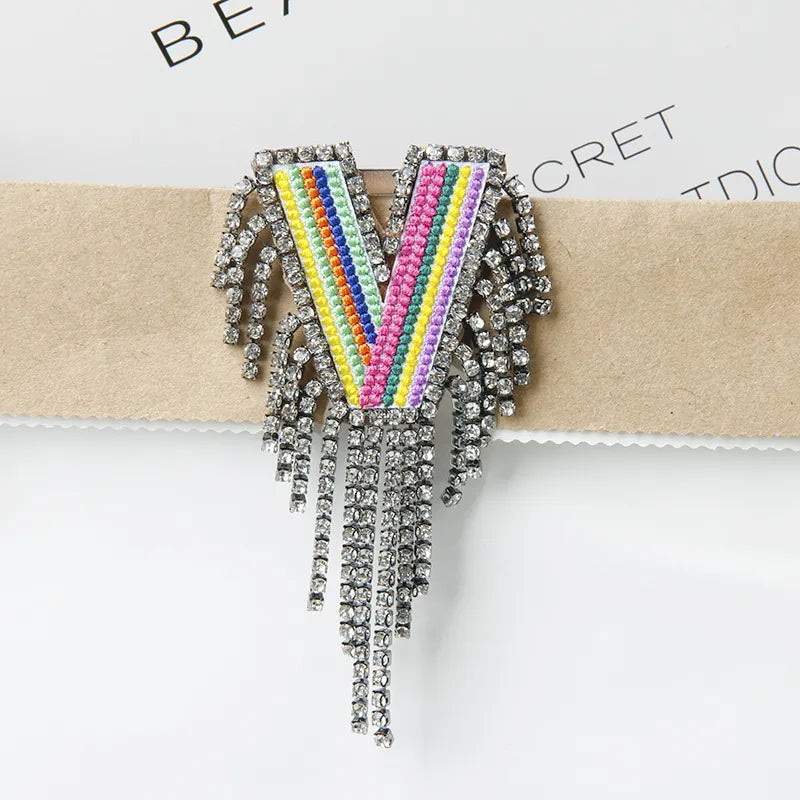 Novelty Fashion Letter Metal Embroidery Plating Rhinestones Unisex Rhinestone Brooches