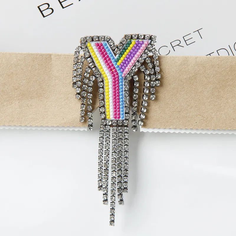 Novelty Fashion Letter Metal Embroidery Plating Rhinestones Unisex Rhinestone Brooches