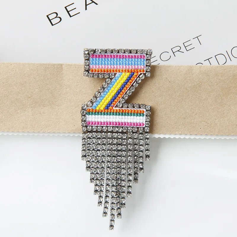 Novelty Fashion Letter Metal Embroidery Plating Rhinestones Unisex Rhinestone Brooches