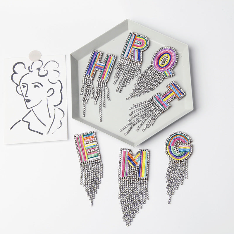 Novelty Fashion Letter Metal Embroidery Plating Rhinestones Unisex Rhinestone Brooches