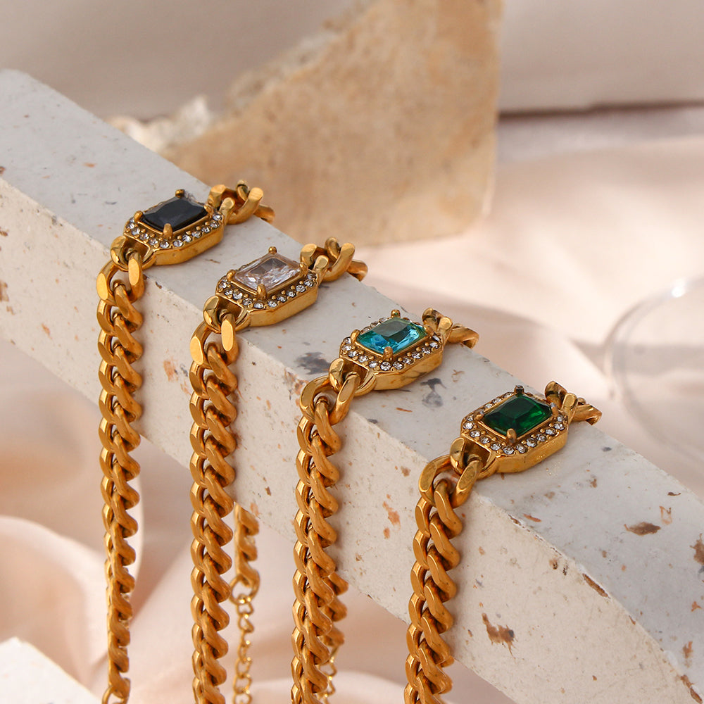 Fashion Square Stainless Steel Plating Inlay Zircon Bracelets & Necklace
