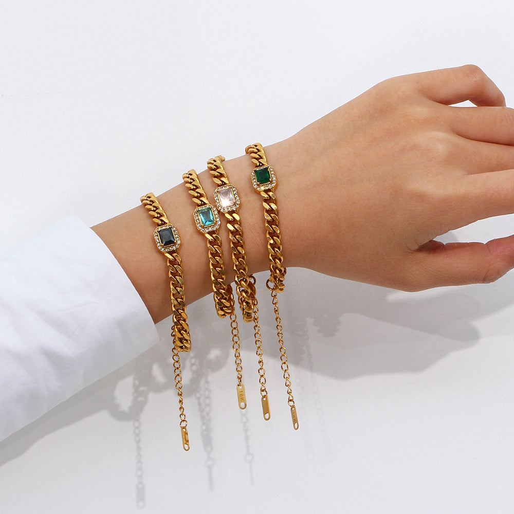 Fashion Square Stainless Steel Plating Inlay Zircon Bracelets & Necklace