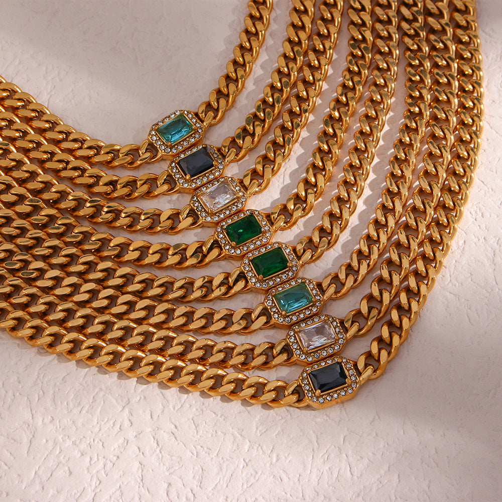Fashion Square Stainless Steel Plating Inlay Zircon Bracelets & Necklace