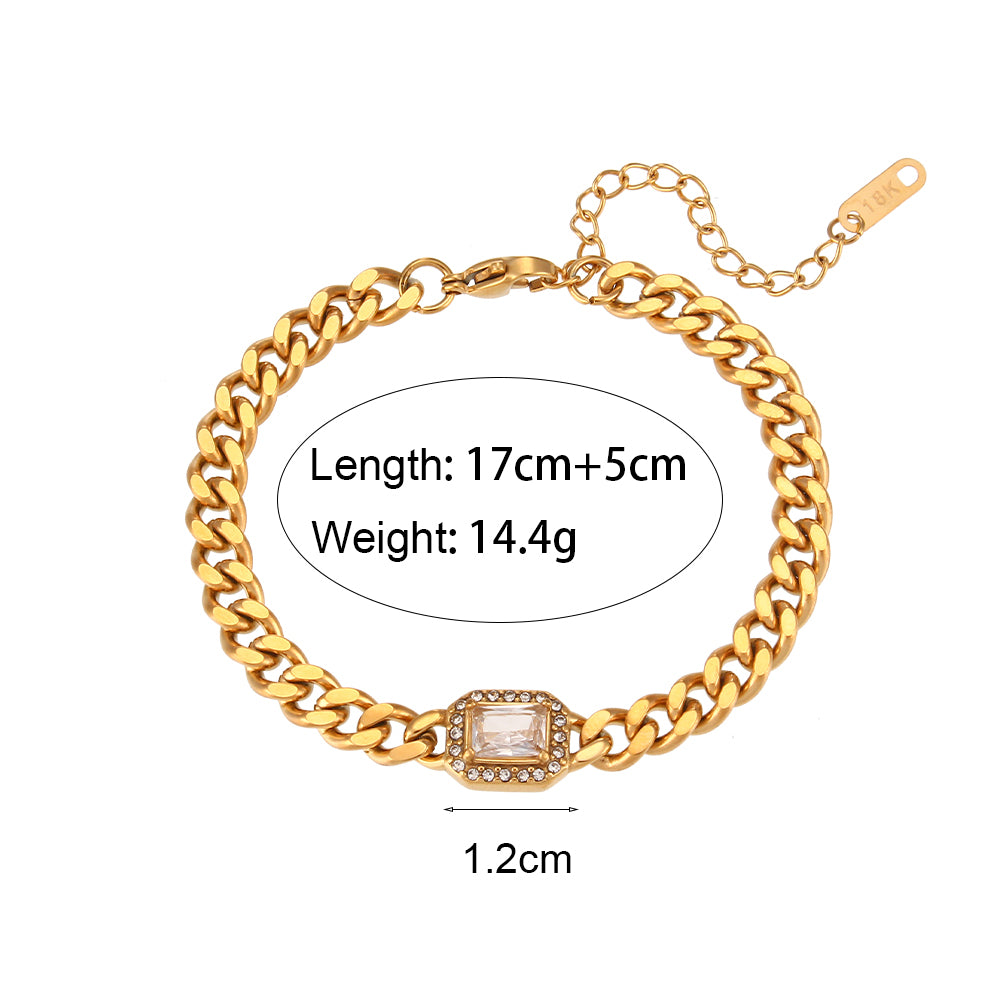 Fashion Square Stainless Steel Plating Inlay Zircon Bracelets & Necklace