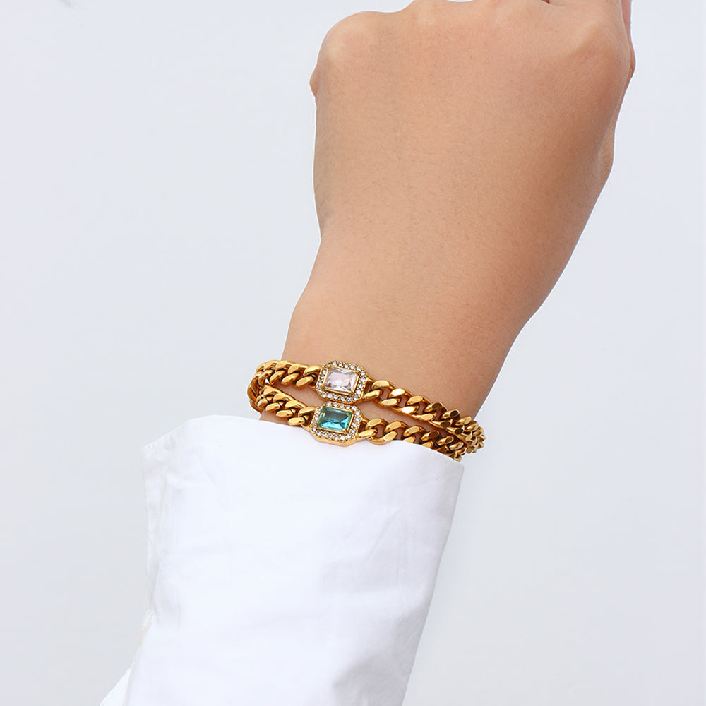 Fashion Square Stainless Steel Plating Inlay Zircon Bracelets & Necklace