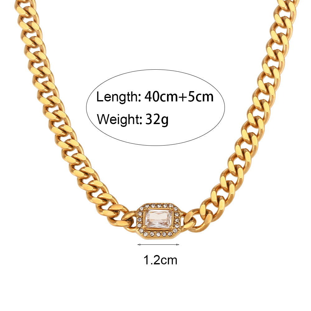 Fashion Square Stainless Steel Plating Inlay Zircon Bracelets & Necklace